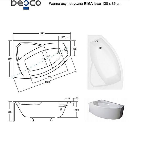 Ванна акрилова асиметрична Rima 130x85 L ( А0050997 ) А0050997 фото